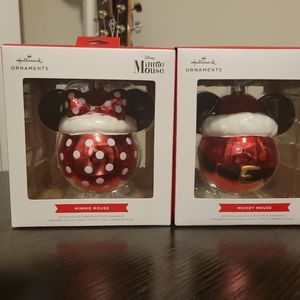 Mickey and Minnie Santa hat Ornaments